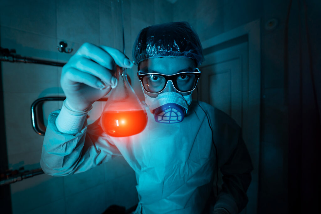 Young male researcher carrying out scientific researcher, working at laboratory.