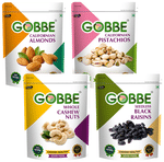 Combo Pack of Gobbe Californian Almonds, Californian Pistachios, Whole Cashew Nuts, Seedless Black Raisins (200gm Each)