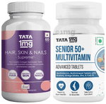 Combo Pack of Tata 1mg Senior 50+ Multivitamin Advanced Tablets & Hair, Skin & Nails Supreme Capsule (60 Each)