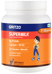 Gritzo SuperMilk for Active Kids, Protein Powder for Kids, High Protein (6 g), DHA, Calcium + D3, 21 Nutrients, No Refined Sugar, 100% Natural Double Chocolate Flavour 7-12 Yrs