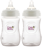 BeeBaby Ease Wide Neck Baby Feeding Bottle with Medium Flow Anti-Colic Soft Silicone Nipple 8 Months + (300ml Each) White