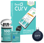 BeatO CURV Smartphone Glucometer | Sugar Test Machine Type-C USB | Diabetes Monitoring Devices | Blood Glucose Monitors with 100 Strips & 100 Lancets