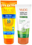 Combo Pack of VLCC De Tan Sunscreen Gel Crème-SPF 50 PA+++ (125gm) & Acne Defense Serum Facewash With Salicylic Acid Serum & Neem (100ml)