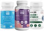 Combo Pack of Tata 1mg Calcium + Vitamin D3 Advanced Tablet (60), Hair, Skin & Nails Supreme Capsule (60) and Probiotics 30 Billion CFUs+ Capsule (60)