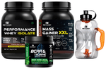Beyond Fitness Combo Pack of Mass Gainer XXL Powder (1kg), Performance Whey Isolate Protein Powder (1kg), BCAA & Taurine Isotonic Powder (500gm) & Gallon Shaker 1.5 Litre