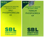 Combo Pack of SBL Kali Phosphoricum Biochemic Tablet 6X & SBL Ferrum Phosphoricum Biochemic Tablet 6X (25gm Each)