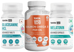 Combo Pack of Tata 1mg Glucosamine HCL Advanced Tablet (60), Melatonin Advanced Capsule (30) and Salmon Omega 3 Fish Oil Capsule (60)