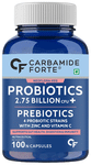 Carbamide Forte Probiotics 2.75 Billion CFU + Prebiotics 100mg | Vegetarian Capsule for Gut Health, Digestion & Immunity