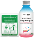 Combo Pack of Tata 1mg Antacid & Antigas Gel (200ml) & Tata 1mg ORS Hydration Boost (21.8gm)