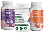 Combo Pack of Tata 1mg Calcium + Vitamin D3 Advanced Tablet (60), Salmon Omega 3 Fish Oil Capsule (60) and Hair, Skin & Nails Supreme Capsule (60)
