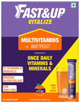Fast&Up Vitalize Multivitamins + Natural Beetroot for Nutrition | No Added Sugar | Flavour Orange Effervescent Tablet