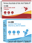 Combo Pack of Tata 1mg Iron and Folic Acid Tablet (10) & Tata 1mg Calcium 500mg & Vitamin D3 250IU Tablet (15)