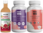 Combo Pack of Tata 1mg Multivitamin Supreme Capsule (60), Hair, Skin & Nails Supreme Capsule (60) & Organic Apple Cider Vinegar (500ml)