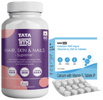 Combo Pack of Tata 1mg Hair, Skin & Nails Supreme Biotin Capsule (60) & Tata 1mg Calcium 500mg & Vitamin D3 250IU Tablet (15)