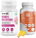 Combo Pack of Tata 1mg Salmon Omega 3 Fish Oil Capsule (60) & Tata 1mg Women's Multivitamin Veg Tablet (60)