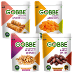 Combo Pack of Gobbe Afghani Anjeer (Figs), Turkish Apricots, Deluxe Kashmiri Walnut Kernels, Premium Kalmi Dates(200gm Each)