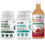 Combo Pack of Tata 1mg Calcium + Vitamin D3 Advanced Tablet (60), Melatonin Advanced Capsule (30) and Organic Apple Cider Vinegar (500ml)