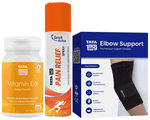 Combo Pack of Tata 1mg Vitamin D3 Capsule (60), Tata 1mg Elbow Support Large & Tata 1mg Pain Relief Spray (100gm)