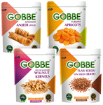 Combo Pack of Gobbe Afghani Anjeer, Turkish Apricots, Deluxe Kashmiri Walnut Kernels, Flax Seeds Raw (200gm Each)