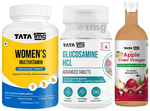 Combo Pack of Tata 1mg Women's Multivitamin Advanced Tablet (60),Glucosamine HCL Advanced Tablet (60) and Organic Apple Cider Vinegar (500ml)