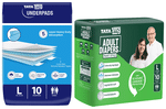 Combo Pack of Tata 1mg Premium Underpads & Tata 1mg Adult Diaper Pant Style Large (10 Each)