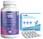 Combo Pack of Tata 1mg Women's Multivitamin Veg Tablet (60) & Tata 1mg Calcium 500mg & Vitamin D3 250IU Tablet (15)