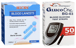 Combo Pack of Dr Morepen Gluco One BG 03 Blood Glucose Test Strip (50) & Hicks Round Blood Sterile Lancets (100)