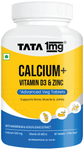 Calcium and Vitamin D3 Veg Tablets with Zinc, Magnesium & Alfalfa | Citrate Malate Form | by Tata 1mg