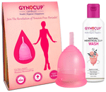 Gynocup Combo Pack of Natural Menstrual Cup Wash 100ml & Reusable Menstrual Cup for Women Small Pink