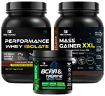 Beyond Fitness Combo Pack of Mass Gainer XXL Powder (1kg), Performance Whey Isolate Protein Powder (1kg) & BCAA Taurine Isotonic Powder (500gm)