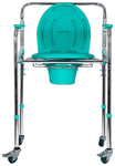 Amerey Folding Commode Chair Stainless Steel with Metal Wheels