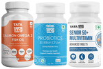 Combo Pack of Tata 1mg Senior 50+ Multivitamin & Multimineral Advanced Tablet (60), Salmon Omega 3 Fish Oil Capsule (60) & Probiotics 30 Billion CFUs+ Capsule (60)