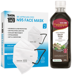 Combo Pack of Tata 1mg Tejasya Giloy Tulsi Juice (500ml) & Tata 1mg BIS Approved FFP2 N95 Mask White - Ear Loop, Premium Face Mask 6 Layers (2)