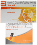 Combo Pack of Limcee Chewable Tablet Orange (15) & Becosules Z Capsule (20)