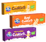 Bebe Burp Combo Pack of 8M+ Cookies (150gm Each) Whole Wheat & Banana, Ragi and Oats & Raisins