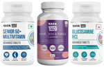 Combo Pack of Tata 1mg Senior 50+ Multivitamin & Multimineral Advanced Tablet (60),Glucosamine HCL 1500 mg Tablet (60) & Hair, Skin & Nails Supreme Capsule (60)