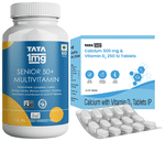 Combo Pack of Tata 1mg Senior 50+ Multivitamin & Multimineral Veg Tablet (60) & Tata 1mg Calcium 500mg & Vitamin D3 250IU Tablet (15)