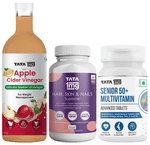 Combo Pack of Tata 1mg Senior 50+ Multivitamin & Multimineral Advanced Tablet (60), Hair, Skin & Nails Supreme Capsule(60) & Organic Apple Cider Vinegar (500ml)