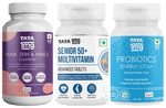 Combo Pack of Tata 1mg Senior 50+ Multivitamin & Multimineral Advanced Tablet (60), Hair, Skin & Nails Supreme Capsule (60) & Probiotics 30 Billion CFUs+ Capsule (60)