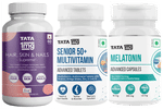 Combo Pack of Tata 1mg Hair, Skin & Nails Supreme Capsule (60), Senior 50+ Multivitamin Advanced Tablets (60) & Melatonin Advanced Capsule (30)