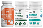 Combo Pack of Tata 1mg Calcium + Vitamin D3 Advanced Tablet (60), Tata 1mg Melatonin Advanced Capsule (30) and Salmon Omega 3 Fish Oil Capsule (60)