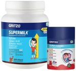 Gritzo Combo Pack of Supermilk for 2-6 Yrs Height+ Double Chocolate Flavour (1kg) and Super Gummies Multivitamins for Kids Natural Strawberry Flavour (30)