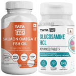 Combo Pack of Tata 1mg Glucosamine HCL Advanced Tablets & Salmon Omega 3 Fish Oil Capsule (60 Each)