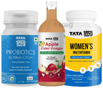 Combo Pack of Tata 1mg Women's Multivitamin Advanced Tablet (60), Organic Apple Cider Vinegar (500ml) and Probiotics 30 Billion CFUs+ Capsule (60)