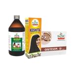 Combo Pack of Sandu Bhringajeevani 450ml, Sandu Keshita Maha Bhringaraj Taila 100ml & Sandu Osteon-D Tablet (60)