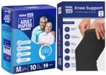Combo Pack of Tata 1mg Adult Diaper Tape Style Medium (10) & Tata 1mg Knee Cap Black XL