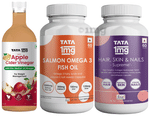 Combo Pack of Salmon Omega 3 Fish Oil Capsule (60), Hair, Skin & Nails Supreme Biotin Capsule (60) & Organic Apple Cider Vinegar (500ml)
