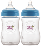 BeeBaby Ease Wide Neck Baby Feeding Bottle with Medium Flow Anti-Colic Soft Silicone Nipple 8 Months + (300ml Each) Blue