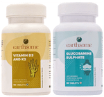 Combo Pack of Earthsome Vitamin D3 1000IU+K2 Tablet (60) & Earthsome Glucosamine Sulphate Tab + Joint Flex Tablet (60)