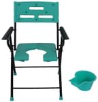 Fidelis Commode Chair U Shaped with Metal Arm, Pot and Back Smile Hole Universal Green